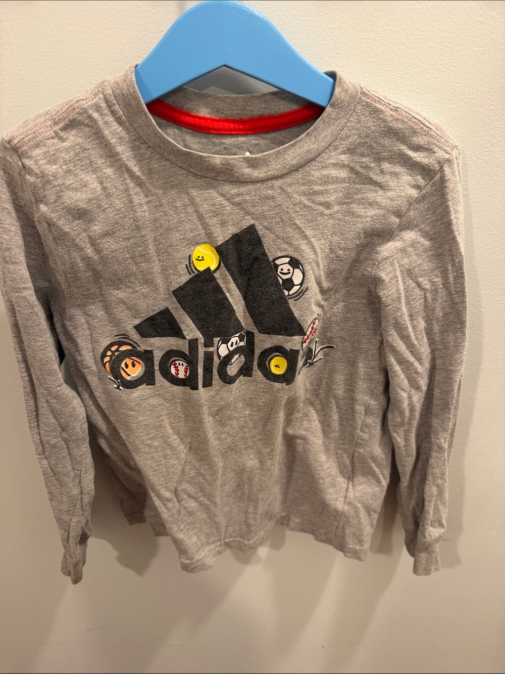 adidas Kids Gray Long-Sleeve Logo Tee with Sports Graphics